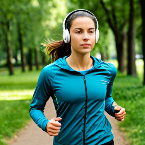 Home 8 Headphones for Active Lifestyle**
"A young, athletic woman jogging in a park on a sunny day, wearing fully clothed athletic attire and wireless, waterproof headphones. Lush green trees and a walking path in the background. Focus on the headphones and her determined expression. Safe for work, appropriate content, professional photograph, perfect anatomy, correct proportions, well-formed hands, proper finger count, natural body proportions, fully clothed, modest."
**