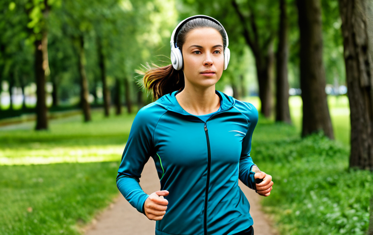 Headphones for Active Lifestyle**

"A young, athletic woman jogging in a park on a sunny day, wearing fully clothed athletic attire and wireless, waterproof headphones. Lush green trees and a walking path in the background. Focus on the headphones and her determined expression. Safe for work, appropriate content, professional photograph, perfect anatomy, correct proportions, well-formed hands, proper finger count, natural body proportions, fully clothed, modest."

**