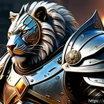 Home 18 에이지오브제트 영웅별 추천 장비 - A heavily armored tank warrior in a fantasy battlefield, wearing a full suit of iron plate armor wit...